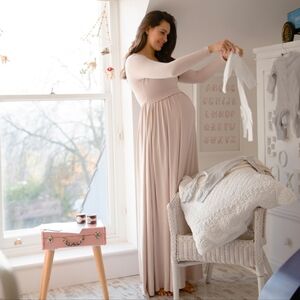 LUXE BY SERAPHINE Long Sleeve Maternity to Nursing Maxi Dress NWT